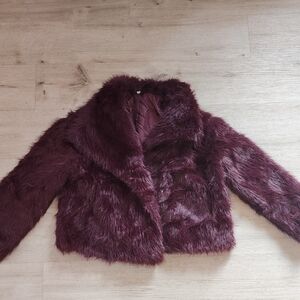 Plush Faux Fur Jacket in Deep Burgundy